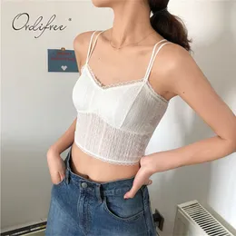 Summer Women White Lace Tank Camisole Plain Slim Sling Camis Solid Colors Crop Tops 210415