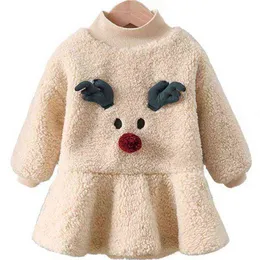 Girls Plus Velvet Dress 2021 Autumn Winter New 1-6T Female Baby Korean Fashion Cute Cartoon Princess Dress G1215