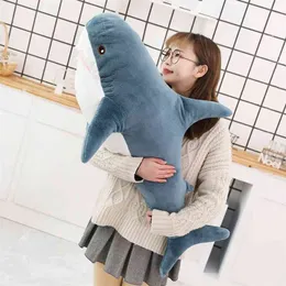 80/100 / 140cm Stor Storlek Toy Plush Shark Stuffed Animals Söt Sova Kudde Soft Toys Cushion Gift för Barn 210728