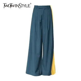 Pantalones de retazos de Color Hit para mujer, pantalones de pierna ancha holgados informales de cintura alta, ropa de moda femenina primavera 210521