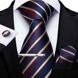 Formal s Business Striped Blue Men Neck Handkerchief Tie Clip Set Wedding Party Gravatas Shirt Dress Accessories DiBanGu