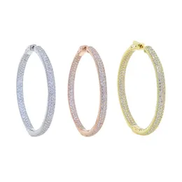 Letnia moda kolczyk w kształcie pętli okrągłe koło Micro Pave cyrkonia 50mm duże kolczyki koła biżuteria dla kobiet wesele Huggie
