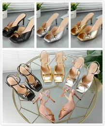 2021 Luxury high Heels Leather sandal suede mid-heel 7.5cm women designer sandals summer beach sexy wedding shoes Size 35-40 with box