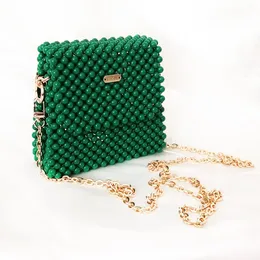 Evening Bags Women Mini Pearl Bag Handmade Vintage Green Beaded Fashion Crossbody Shoulder Messenger Female Women's Purse Falp Handbag