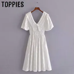 Toppies Frauen Slim White Dress Hollow Out bestickte Vestidos Frauen Sommerkleider 210412