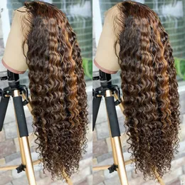 Highlight Human Hair Lace Front Wigs Deep Wave Ombre Colored Glueless Pre Plucked hd Transparent Curly Water Laces Wig Honey Blonde Real hairs 150%density