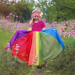 2021ファッションガールズパーティードレスヨーロッパスタイルのローブフィレット長いカラフルな子供たちのドレス女の子幼児ガールプリンセスドレスq0716