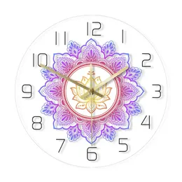 Mandala mit Lotusblume, moderne Wanduhr, OM Studio-Schild, Wohnzimmer, Schlafzimmer, böhmische Wanddekoration, psychedelische Wanduhr, Uhr 211110