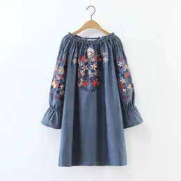 H.Sa Kobiety Letnie Off Ramię Midi Vestidos Beach Suknie Sexy Slash Neck Czeski Mini Boho Flora Hafty Dress 210417