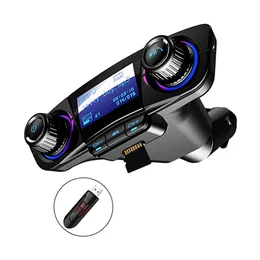 BT-06 Dual Car Charger LED Universal Fast Charge FM-sändare Bluetooth Handsfree Mottagningssats Trådlös MP3 Musikspelare Support TF-kort U Disk med 1,3 tums display