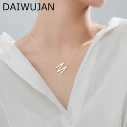 Daiwujan Simple 925 Стерлинговое серебро Письмо кулон Ожерелье Золото Цвет Первоначальный Choker Checkalces Для Женщин День Рождения Друг Подарок