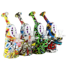 Hookahs unique design printed silicone bubbler smoking water pipe bongs dab