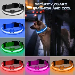 2022 Nylon LED Pet Dog Collar Night Safety Blinkande Glöd i Dark Dog Leash Dogs Lysande Fluorescerande Collars Pet Supplies