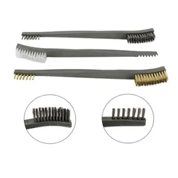 200 sets 3pcs Steel Wire Brush Set Universal Tactical Hunting Rifle Cleaner Paint Remove Dual Head Metal Scrubbing Polishing Burring Brushes