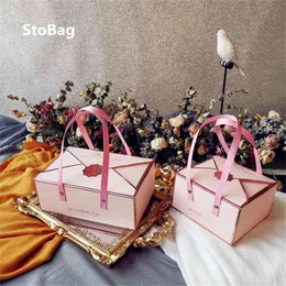 StoBag 5pcs Cake Boxes Wedding Birthday Chocolate Gift Box Baking Bread Biscuit Candy Baby Shower Decoration Dessert Packaging 210724