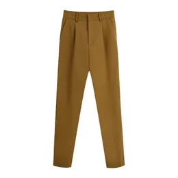 Stylish High Waist Darted Straight Pants Women's Zipper Fly Side Pockets Female Trousers Solid Long Pantalones Mujer 210430