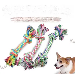 ペット犬コットンチューズノットロープおもちゃカラフルな丈夫な編まれた骨ロープ18cm面白い犬キャットおもちゃの子犬モルロッド歯ブラシのツール