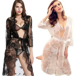 Women's Sleep & Lounge hot lace Robes black and white color robes + bra + t pants intimates lady nightdress sleepwear underwear
