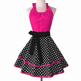 Sexy Fouse Cleaning Antifuling Kobieta Dorosły Fartuch Koronki Halter Polka Dot 2-warstwowy BIB 210622