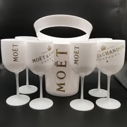 Eiskübel und Kühler mit 6 Stück Weißglas Moet Chandon Champagnerglas Kunststoff