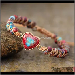 Jewelrynatural Stone Heart Charme Bracelets String Rame Rame Jaspers Amizade Wrap Bracelet Femme Mulheres de jóias de jóias, fios Drop Deli