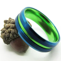 結婚指輪メンズバンドクラシックな記念日ギフト婚約リングブルー斜めのタングステン緑色の陽極酸化アルミニウム