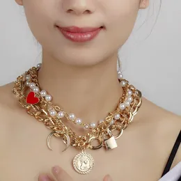 Colares pendentes de colar boêmio de colar à mão Pérolas de pérolas punk hip hop beleza de cabeça redonda gola chinesa colares