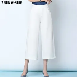 Streetwear Yaz kadın Beyaz Çalışma Pantolon Kadın Yüksek Bel Geniş Bacak Capris Kadınlar Için Pantolon Kadın Artı Boyutu 5XL 6XL 210915