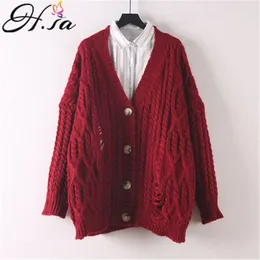 H.Sa Cardigans Kobiety Dzianiny Kurtka Vintage Knitwear Borke Hole Podstawowe Płaszcze Dzianiny Sweter Zwoleniem Single-Breasted Cardigan 210417