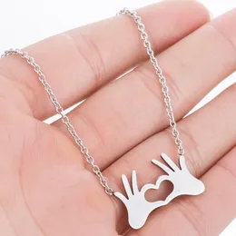 Classic Boho Stainless Steel OK Gestures Pendant Necklaces for Women LOVE English letter heartbeat clavicle chain Gift