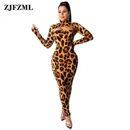 Camo Leopard Print Sexy 2 Piece Set Women Club Outfit High Neck Long Sleeve Crop Top and Strapless Open Back Bandage Maxi Dress 220302