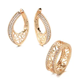ￖrh￤ngen halsband Kinel 585 Rose Gold Ethnic Ring Set Micro Wax Inlay Natural Zircon Hollow Flower Women Earring Vintage Smyckesupps￤ttningar