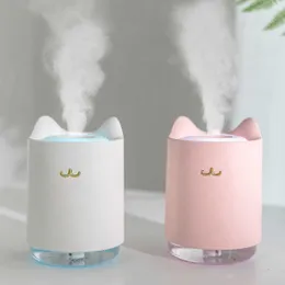 Ultrasonic Air Humidifier 320ml Mini Cat USB Aroma Diffuser With Romantic Night Light Hydration for Home Office Car air Purifier 210724