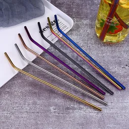 NewStainless Steel Metal Straw Reusable Drinking Bent och Rak Typ Straws and Cleaner Borste För Home Party Bar Tillbehör Zze8361