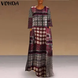 فستان في الخريف نساء ماكسي الطويل رداء Femme 2021 Vonda Plus Size Sundress عتيقة الطرف المطبوع فيريس فساتين عارضة