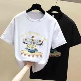WWENN Women Summer Embroidery T Shirts Tops O Neck T-Shirt Cotton Tshirt White Black Short Sleeve Vetement Femme 210507
