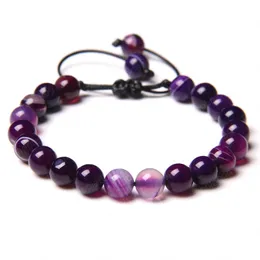 Kvinnors Lila Natursten Strand Armband Agates Amethysts Pärlor Flätade Armband Justerbar Rope Längd Eleganta Presenter