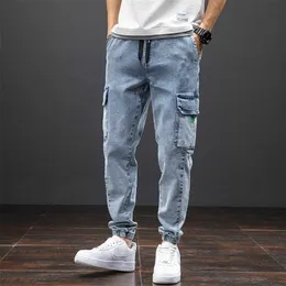 春の夏の黒い青いバギージーンズ男性ストリートウェアマルチポケット貨物パンツジョガーズジーンズズボンプラスサイズ6xl 7xl 8xl 211108