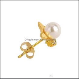 Charm Jewelrydiamond Orecchini a bottone Platino femminile Cute Pearl Cat Simple Sweet Low-Key Jewelry Drop Delivery 2021 Tizje