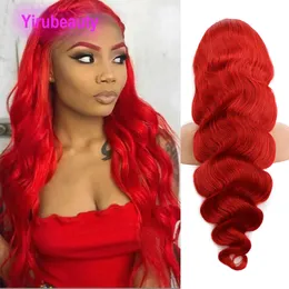 Brazylijskie ludzkie dziewicze włosy Czerwone 13x4 koronkowa przednia peruka fala ciała czysty kolor yirubeauty 150% 210% 180% gęstość