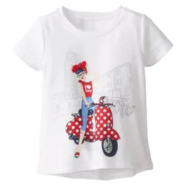 100% Cotton girls t-shirts white short sleeve t shirts children clothes Kids tee motor Lady bike 1 2 3 4 5 6 Years Jumpers 210413