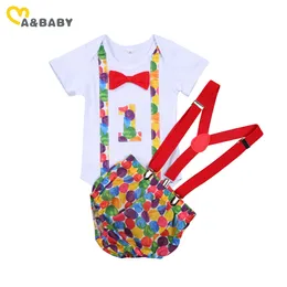 0-18m Summer Infant Born Baby Boy 1st Urodziny Ubrania Zestaw Łuk Krawat Dżentelmen Suit One Letter Romper Ogólne stroje 210515