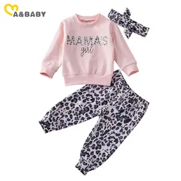 0-24m criança criança nascida bebê meninas roupas conjunto de manga longa mama's menina tops leopard calças roupas trajes 210515