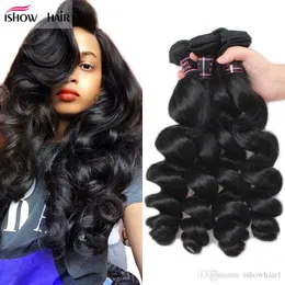 Ishow Peruwiański Dziewiczy Hair Extensions Loose Curl Wave 4 SZTUK Brazylijski Splot Wiązki