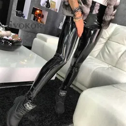 SVOKOR Sexy PU Leder Leggings Für Frauen Schwarz Hohe Taille Hosen Leggins Push-Up Mode Jeggings Hosen 211115