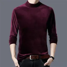 T-shirts Vinter Solid Färg Halv Turtleneck Velvet Svart Lila Blå Män Toppar Högkvalitativ Varm Pullover Casual Plus Size M-8XL