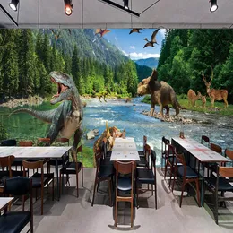 カスタム任意のサイズの写真壁画壁紙3Dステレオ恐竜森林川自然風景壁画レストランカフェリビングルームフレスコ