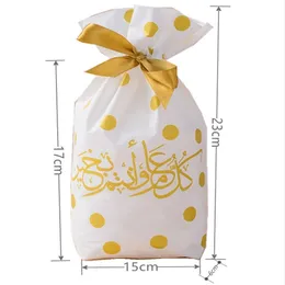 50pcs/Lot Eid Mubarak Drawstring Plastic Bag Favors Party Decor Candy Snack Sweet Yummy Food Goodies Gift Packing Pouch Supplies 211108
