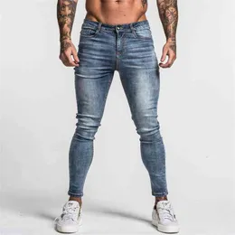 Gingtto Men's Skinny Jeans Faded Blue Middle Waist Classic Hip Hop Stretch Pants Cotton Comfortable Drop Supply zm46 210716
