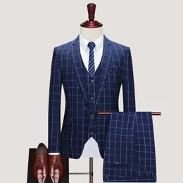 ( Jacket + Vest + Pnats) Brand Boutique Formal Suit 3Pce Set Groom Wedding Dress Formal Mens Slim Suit Stage Performance Banquet X0909